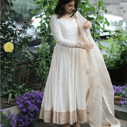 White Color Ready made Anarkali Gown with Dupatta For Festival Function
